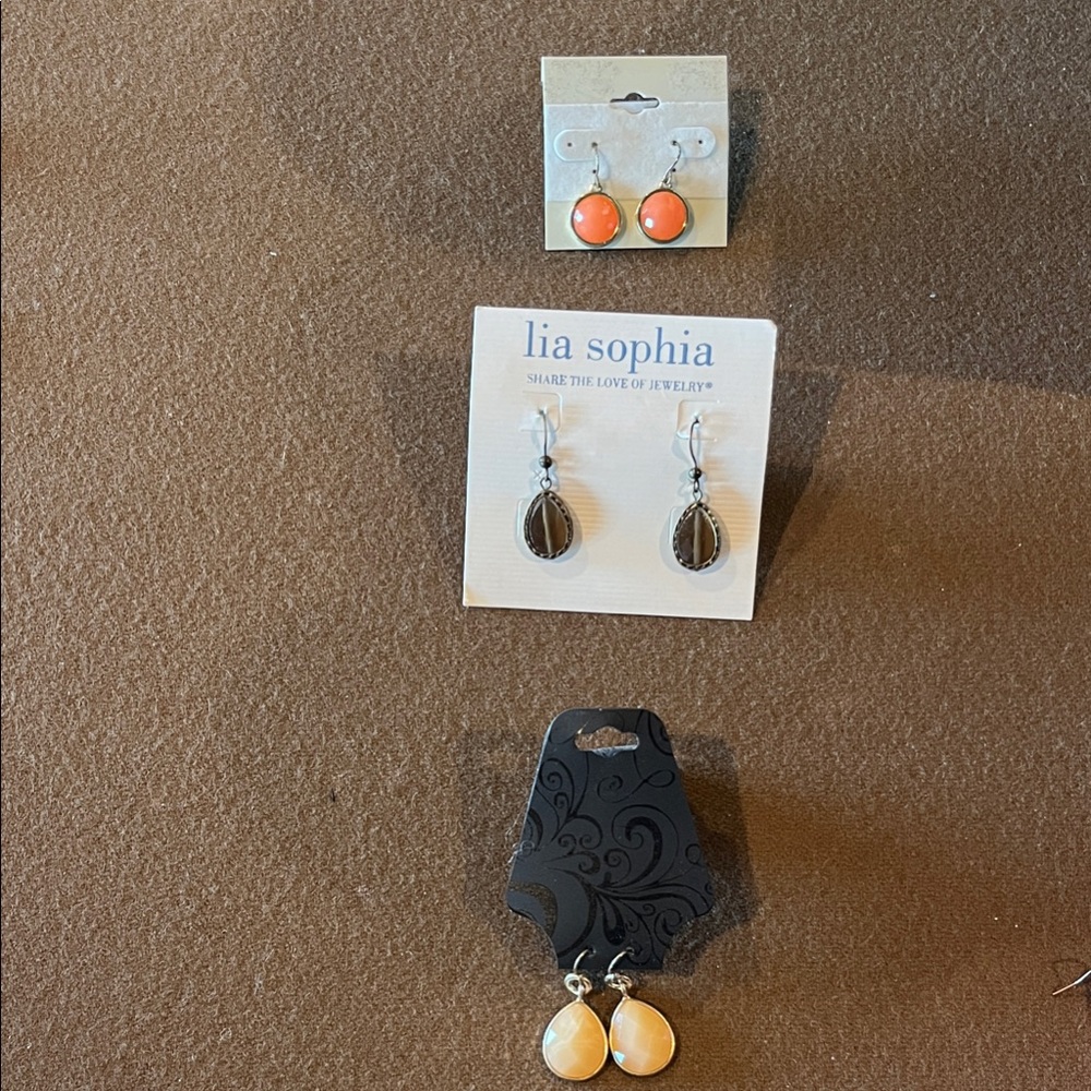 Lia Sophia Silver, Orange, and Cream Earring Trio